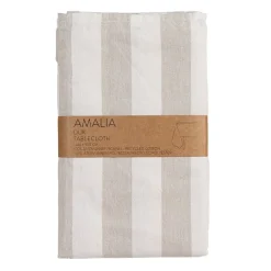 Amalia beige randig bordsduk i återvunnet material 140x300cm
