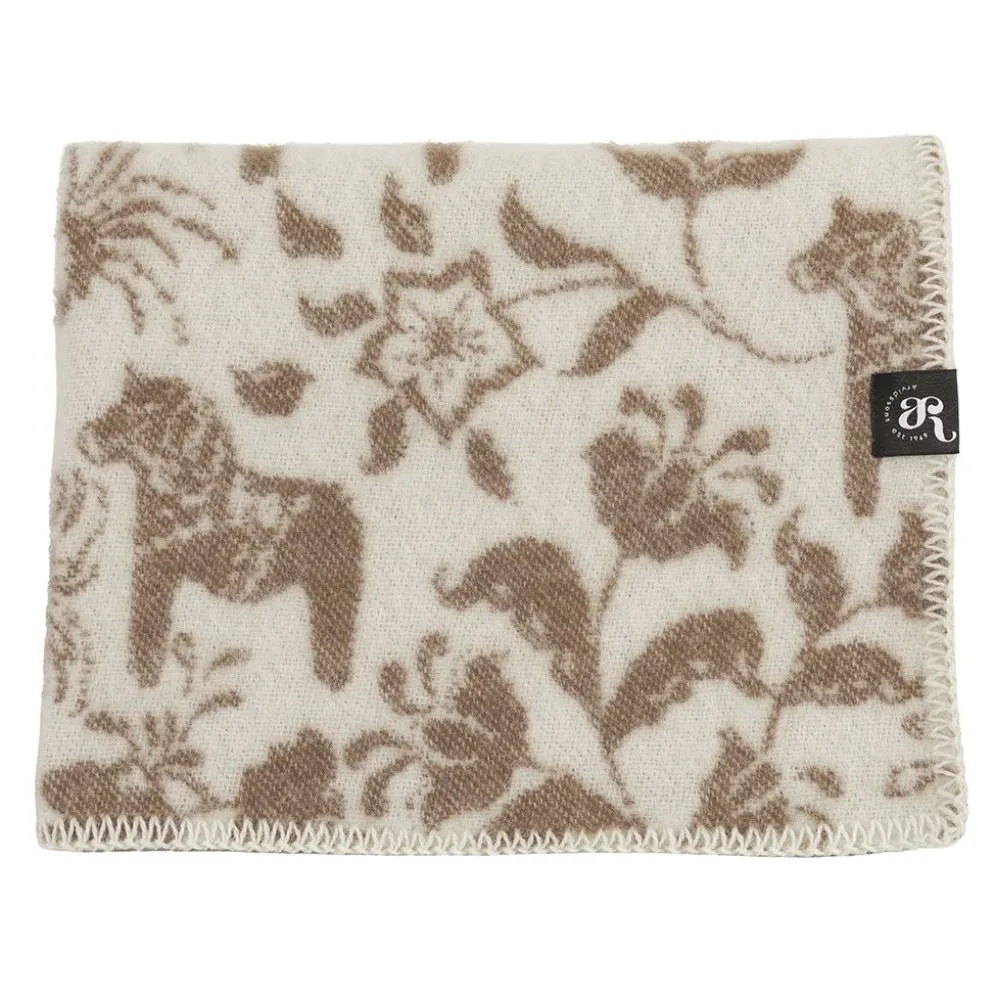 Barnfilt Leksand beige 65x95cm med dalahästar och kurbits