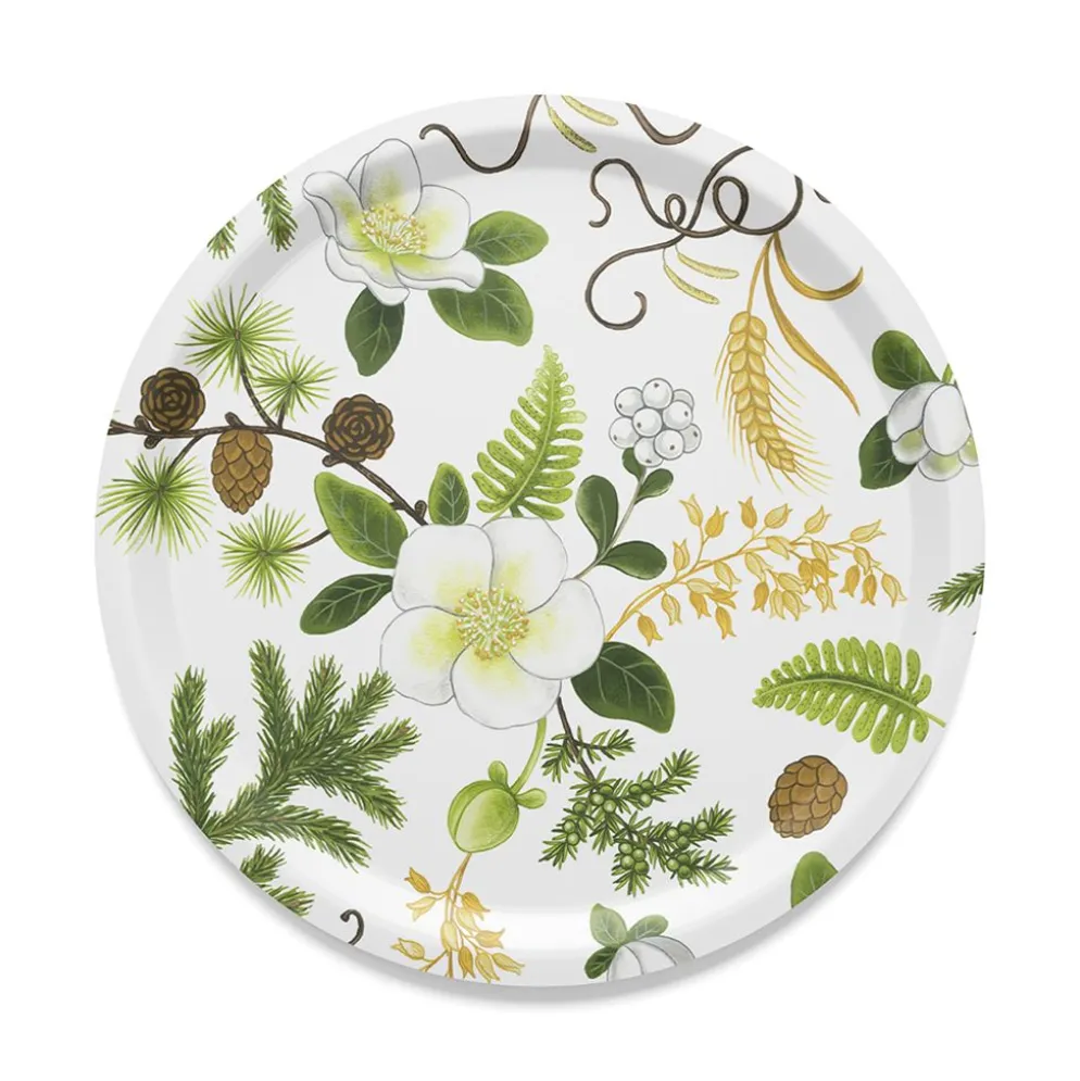 Barr & Blom offwhite-grön rund bricka Ø31cm