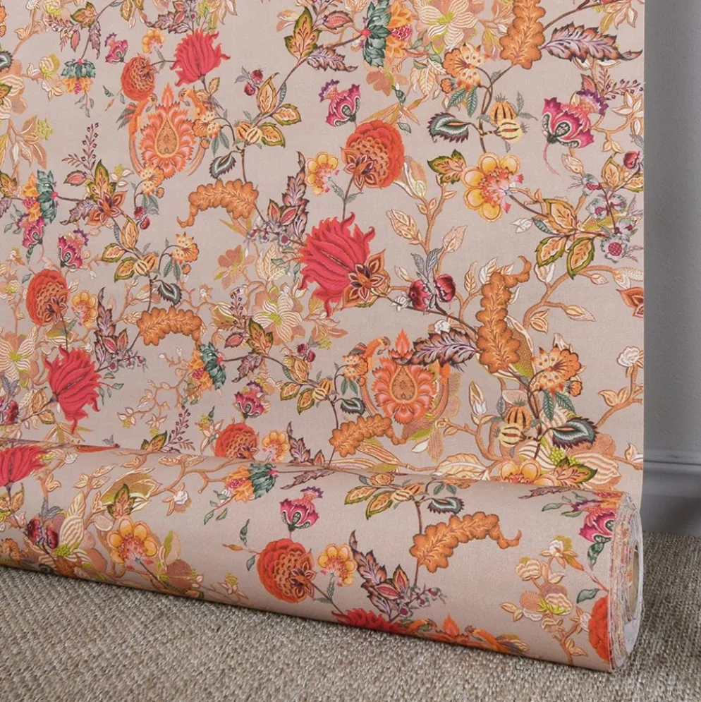Bengale beige blommigt gardintyg