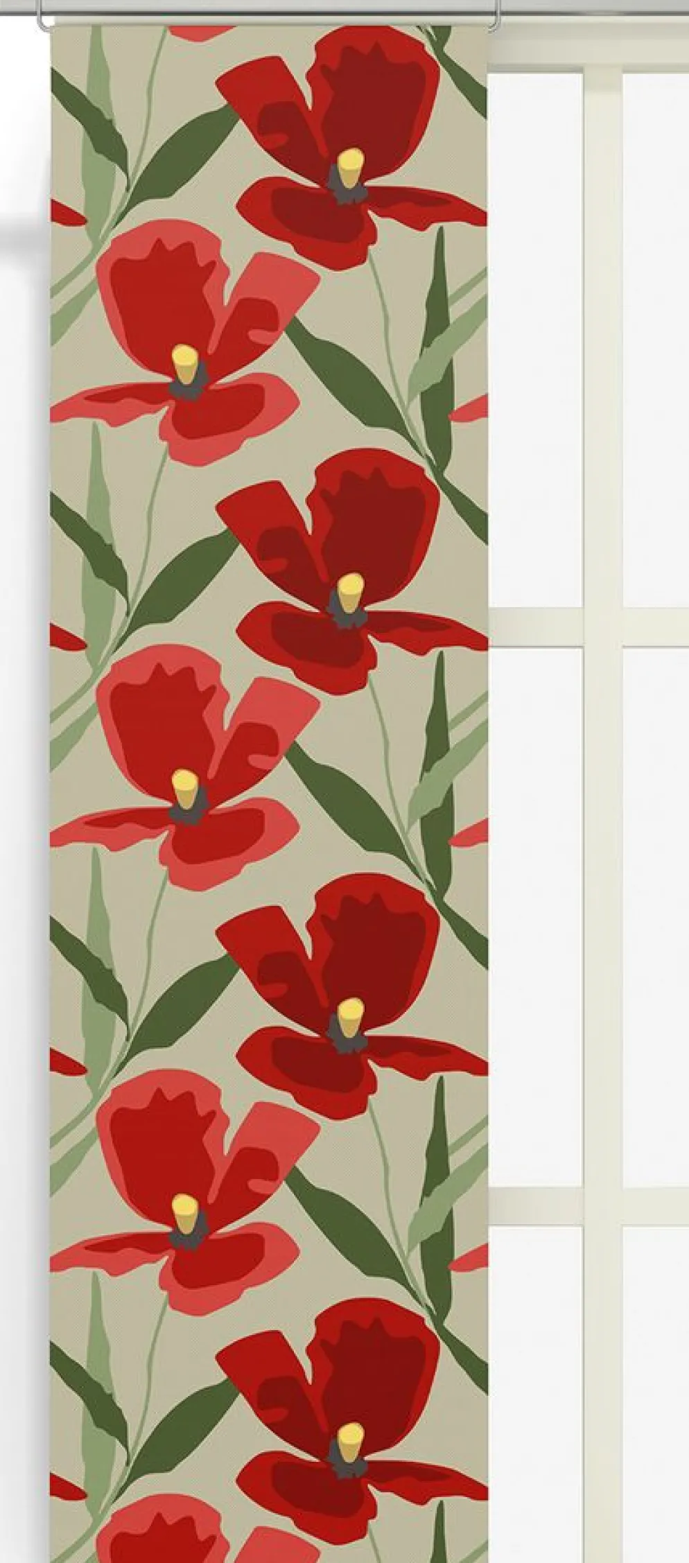 Blomsterskrud culla röd panelgardiner