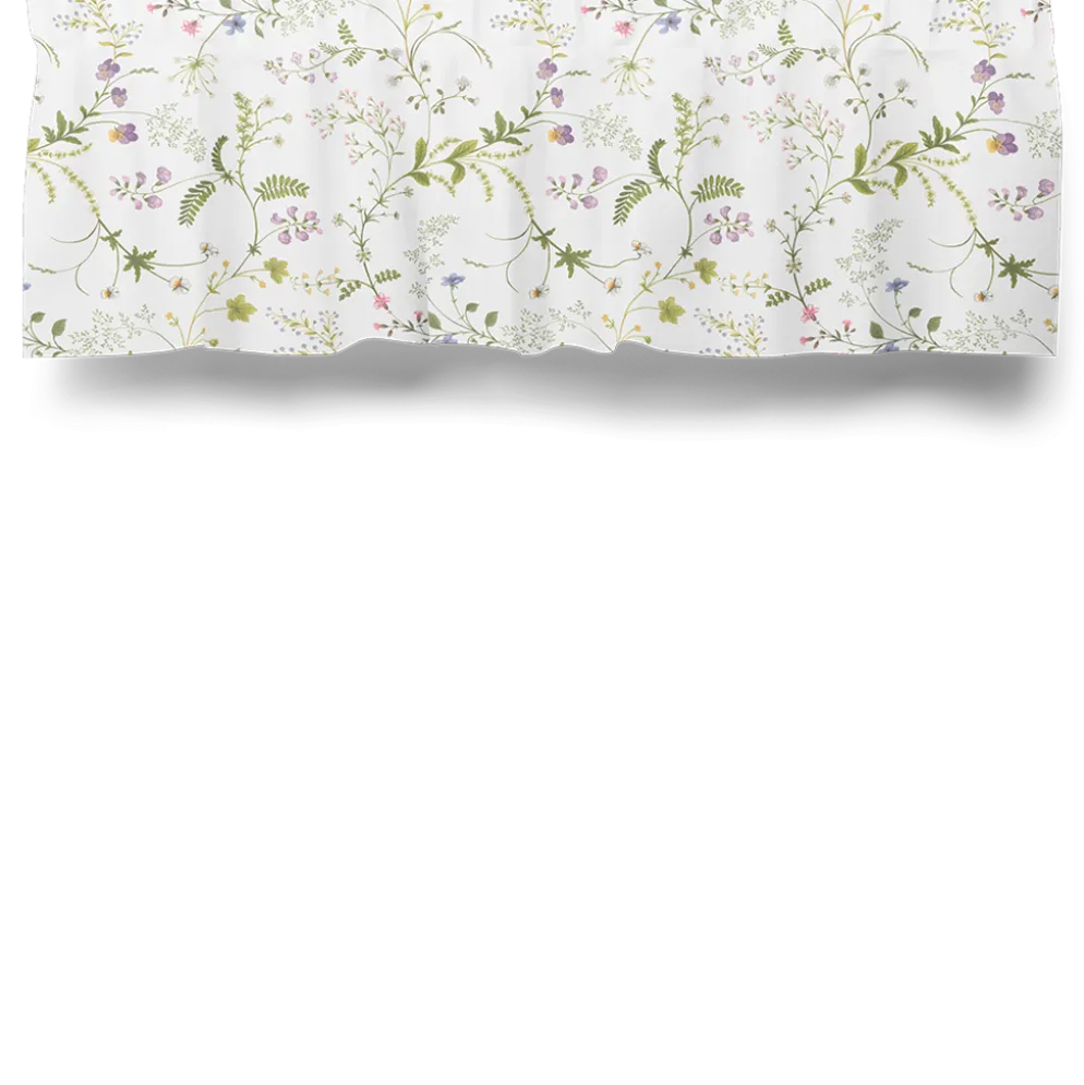 Blomsteryra vit gardinkappa metervara