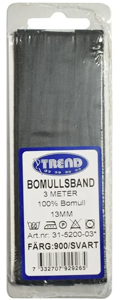 Bomullsband 3m x 13mm svart