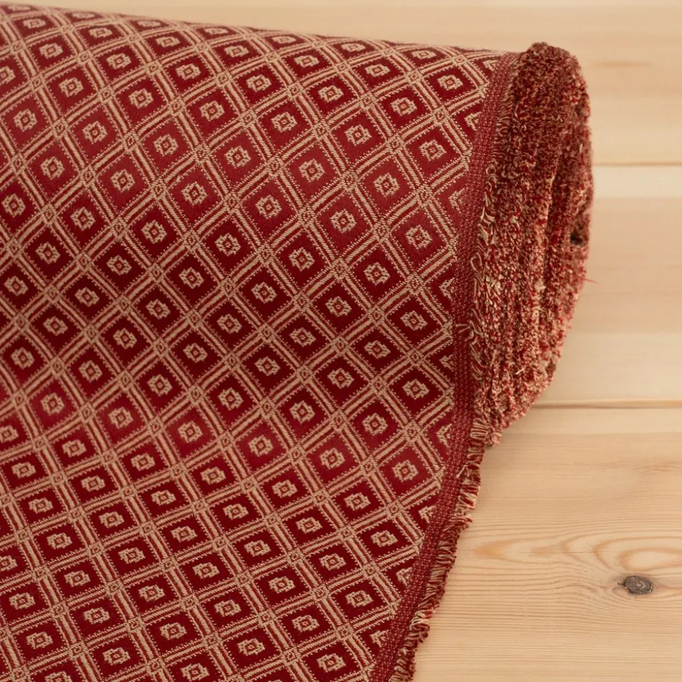 Borgholm röd-guld - rutigt möbeltyg i klassisk stil