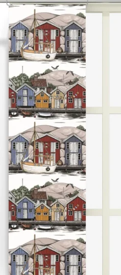 Bryggviken panelgardiner med Smögens sjöbodar