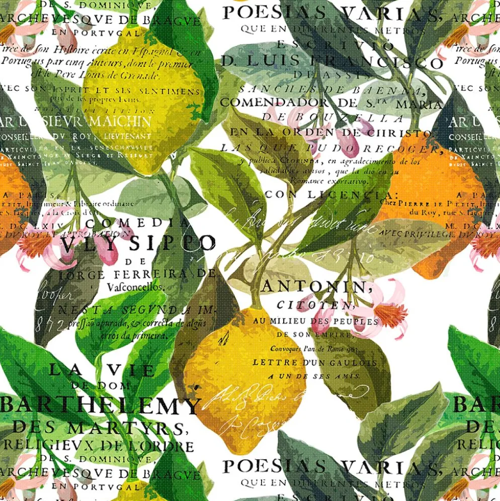 Citrus offwhite tyg – Ljus elegans med citrusdetaljer