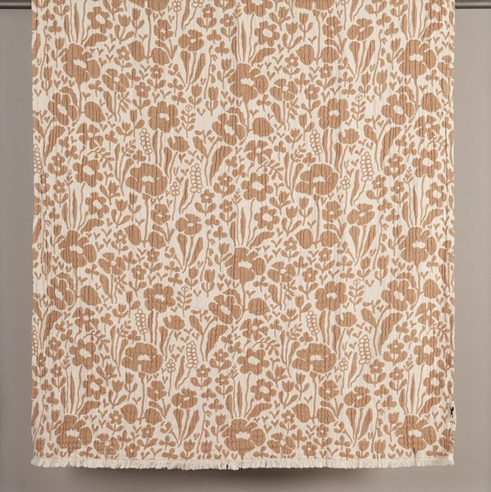 Fauna brun bomullspläd 120x170cm - jacquardvävd pläd med varm 70-talskänsla