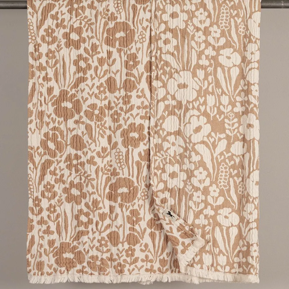 Fauna brun bomullspläd 120x170cm - jacquardvävd pläd med varm 70-talskänsla