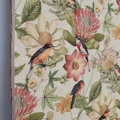 Floral botanic bird möbeltyg - fyllt av blomster och färgsprakande fåglar