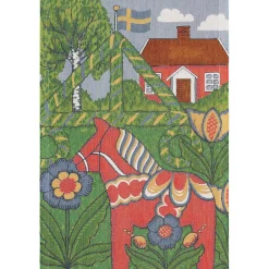 Folkfest kökshandduk 35X50 – Ekologisk bomull med midsommarmotiv