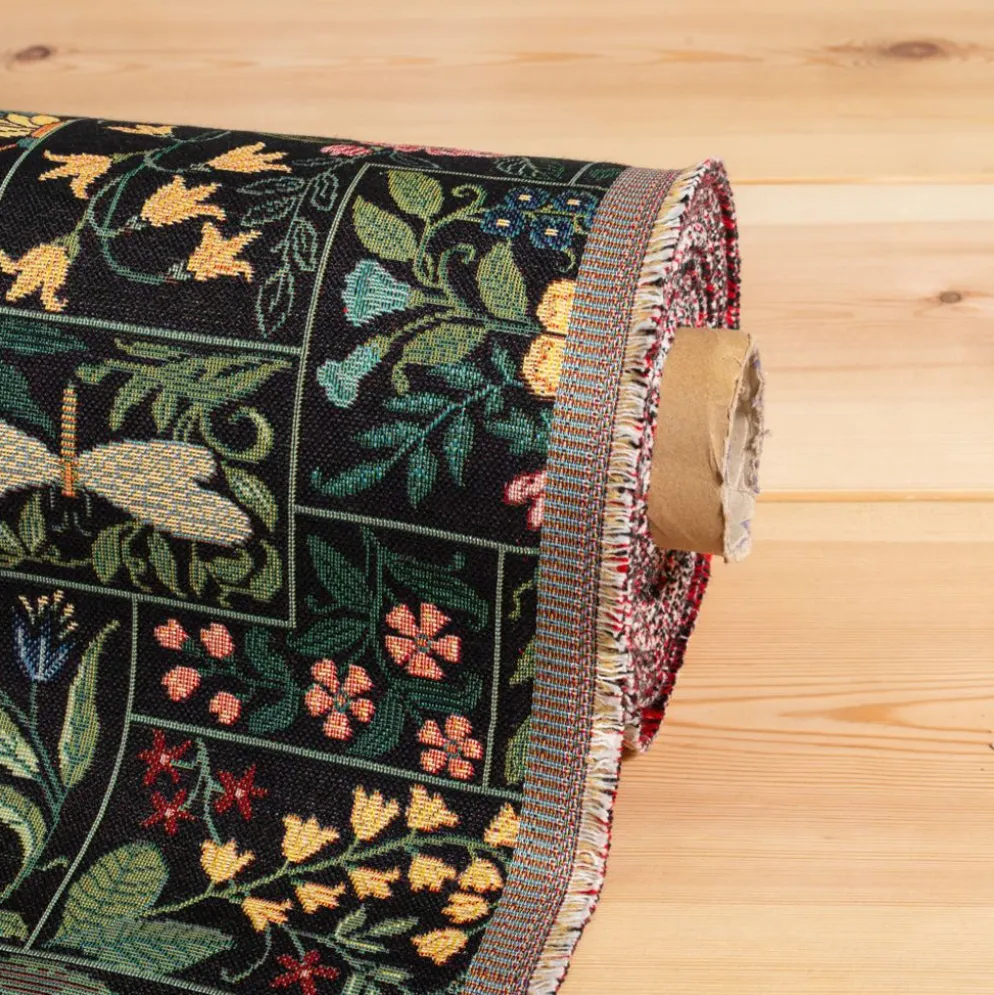 Folklore patch flowers svart möbeltyg