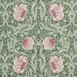 Grace rosa/ljusgrön tyg - Klassisk blommig Arts and Crafts design