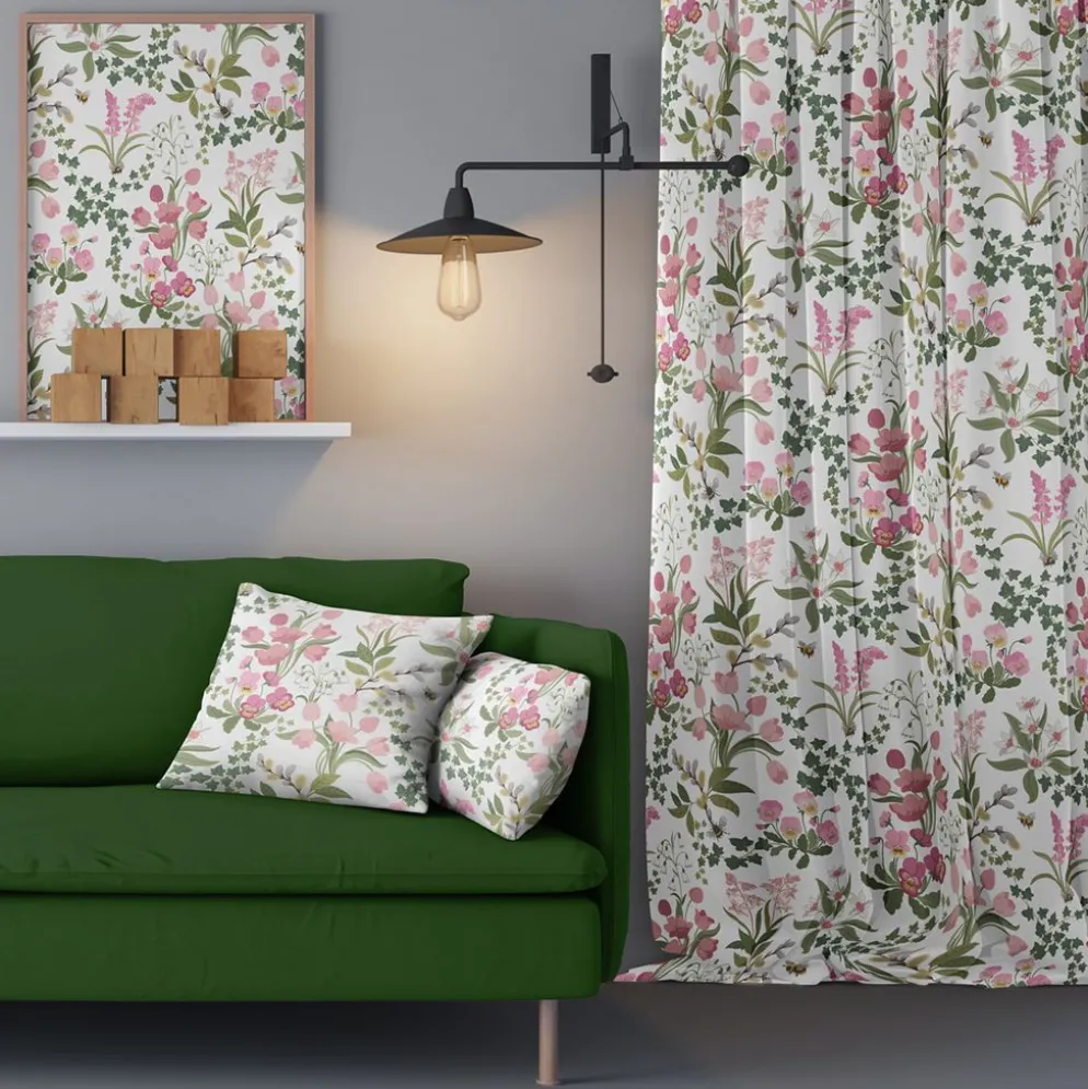 Humlegården rosa-grön gardiner