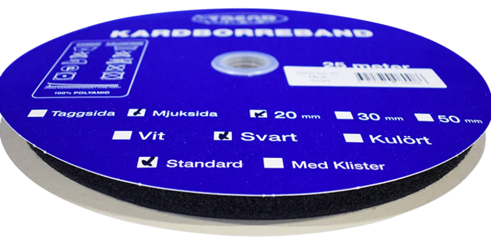 Kardborreband mjuk svart 20mm - 25m rulle