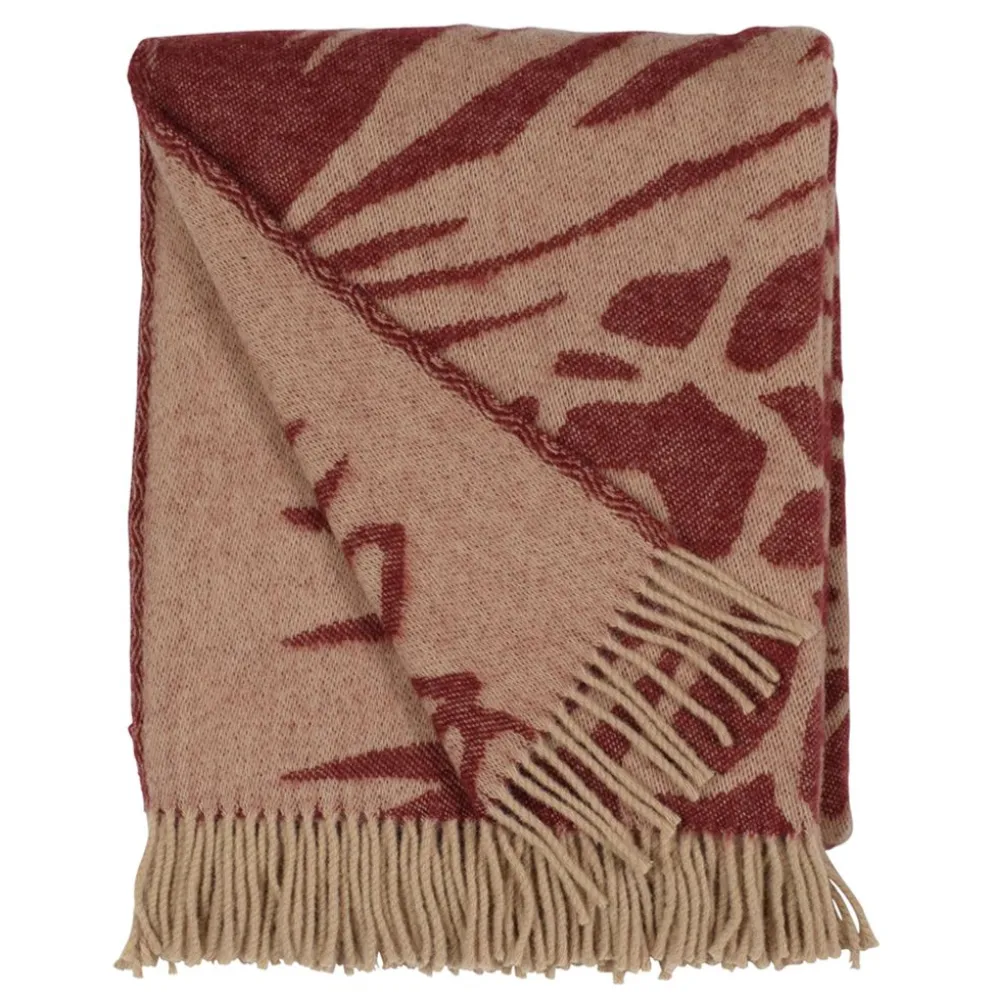 Kotteri vinröd-beige ullpläd - Almedahls