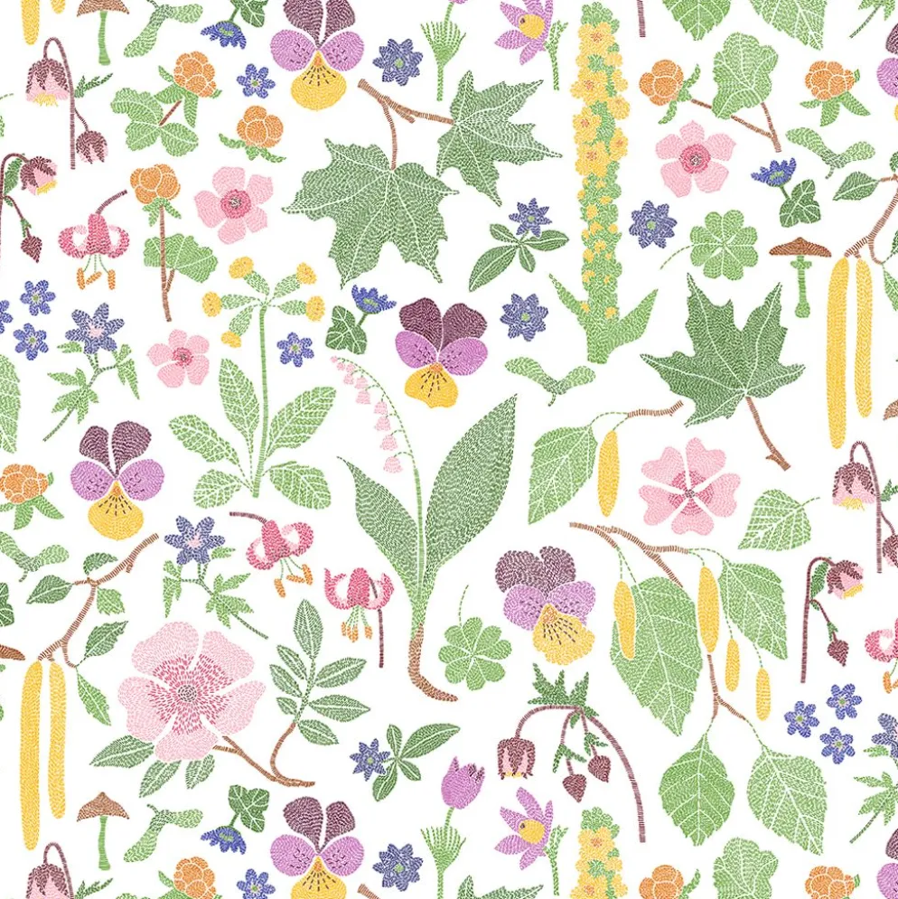 Kungsljus multi – blommigt tyg med nordisk flora