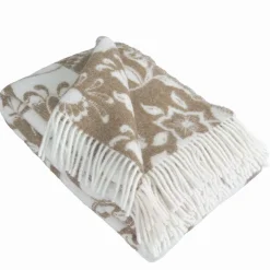 Leksand beige ullpläd 130x170 cm – dalahästar i 100% ull