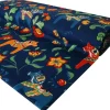 Leksand blå tyg med traditionellt dalahästtryck