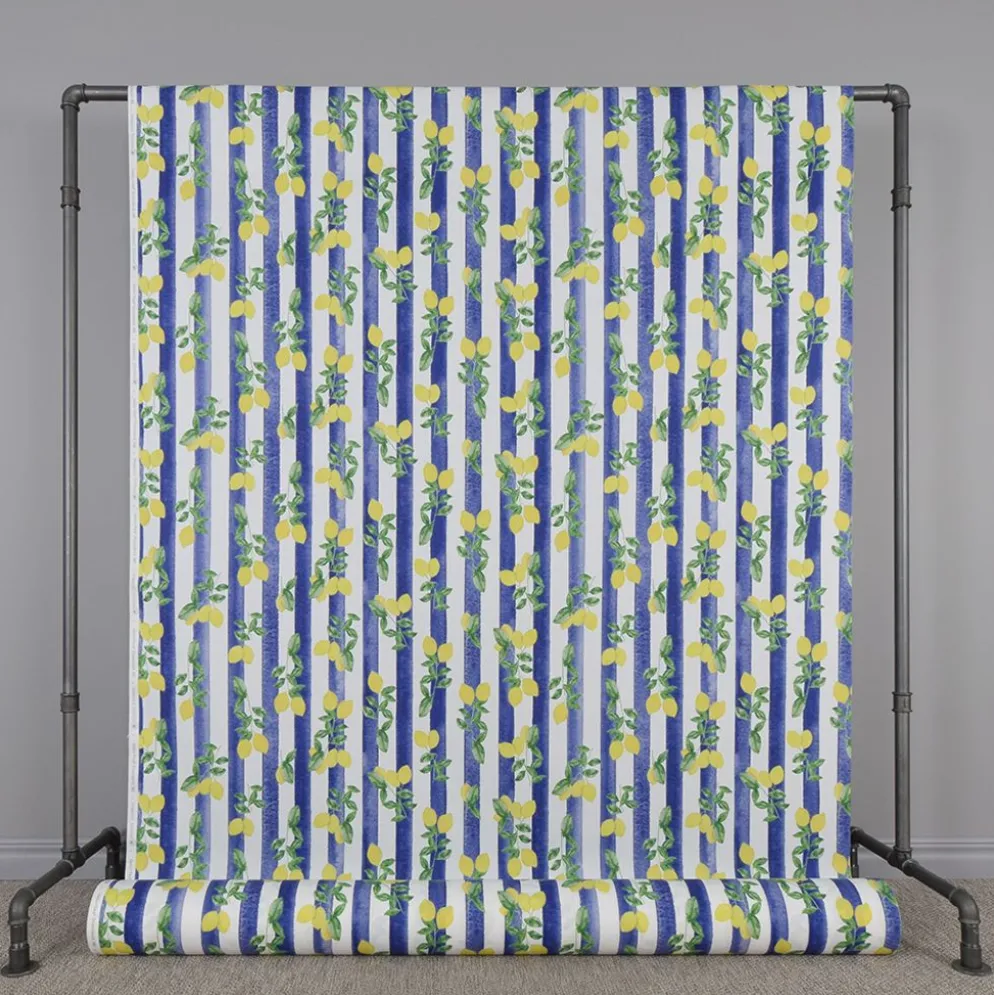 Lemon stripe tyg - ränder och citroner