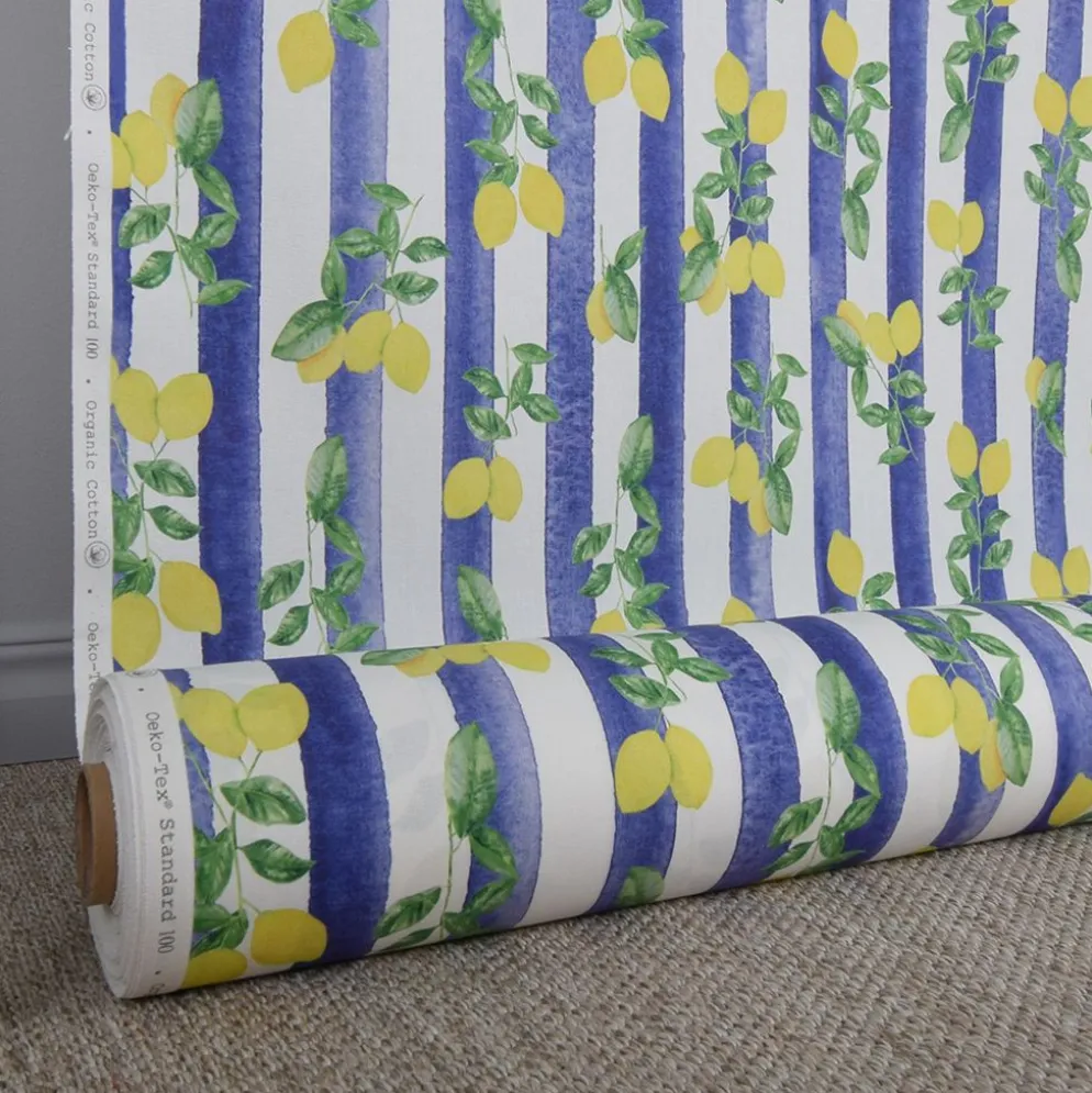 Lemon stripe tyg - ränder och citroner