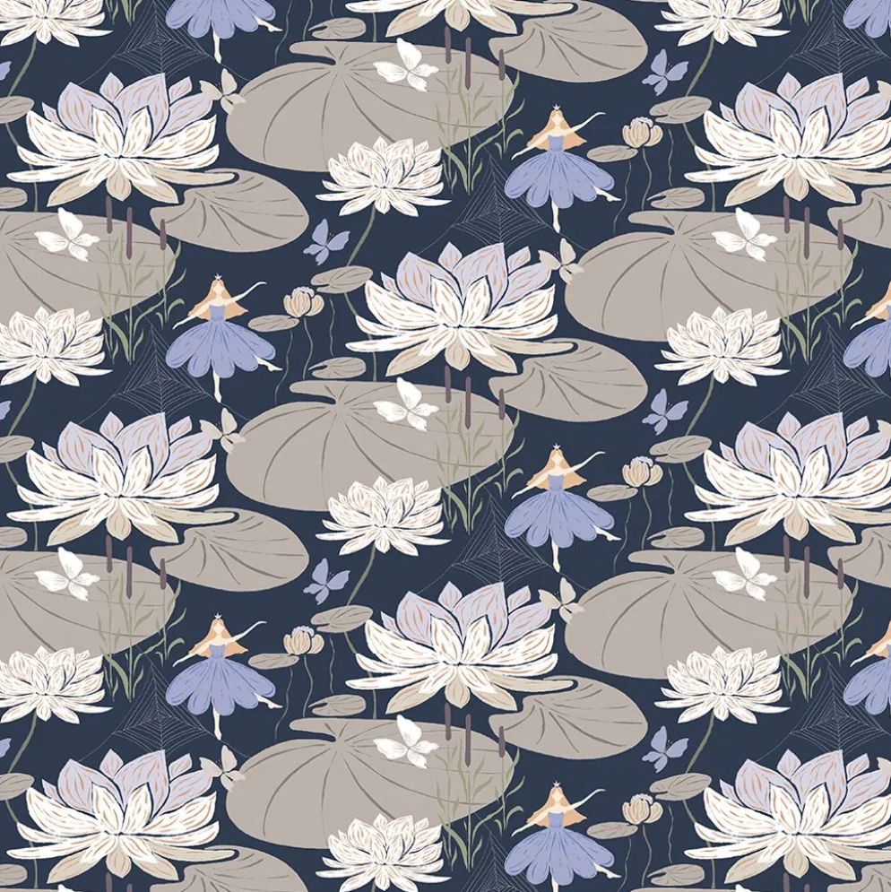 Lily blå-beige tyg