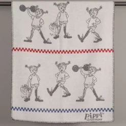 Pippi grå barnfilt i merinoull med Pippi Långstrump