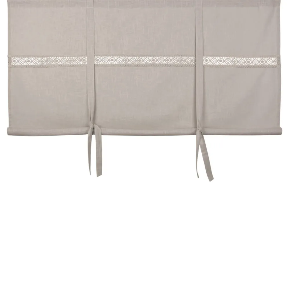 Sanna beige hissgardin med dekorativt spetsband