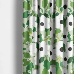Svartöga grön – blommiga gardiner med vita blommor och gröna blad