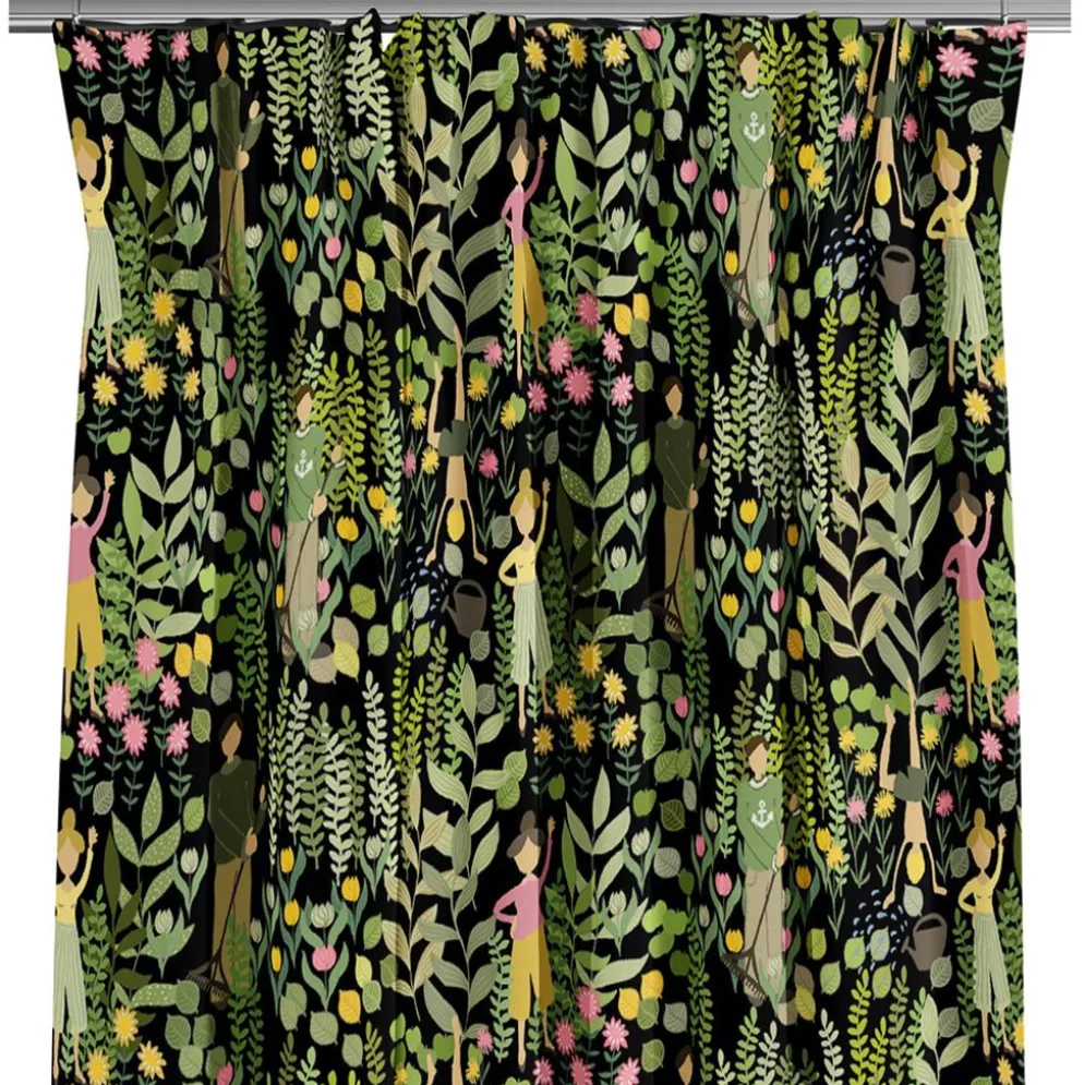 Trädgård svart/grön gardiner