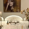 Åttebladsrose beige löpare 50x150 - Ekelunds Linneväveri