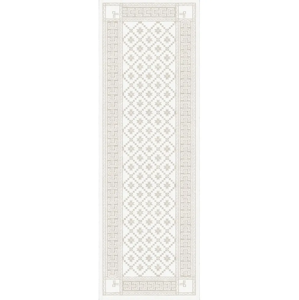 Åttebladsrose beige löpare 50x150 - Ekelunds Linneväveri