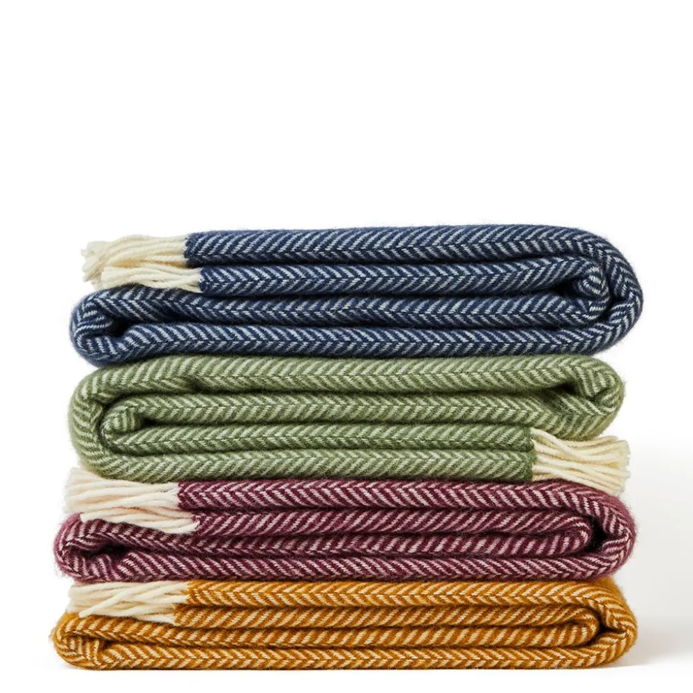 Ullpläd Fishbone English Mustard, 100% Ull, 150x183 cm