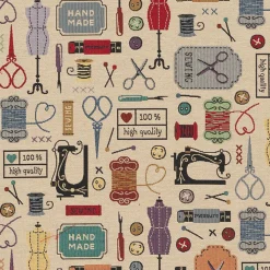 Vintage sewing atelier möbeltyg med vintage sybehör och symaskiner